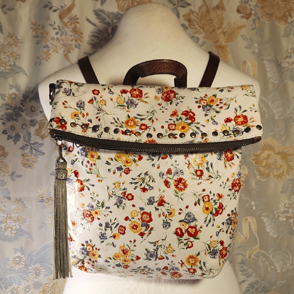 Patricia Nash Luzille Leather Covertible Backpack with Tassel In Mini Meadows